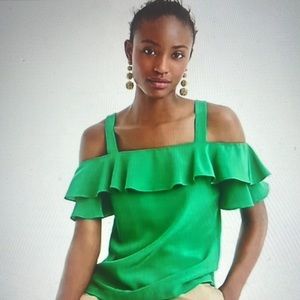 J Crew Cold Shoulder Ruffle Top
